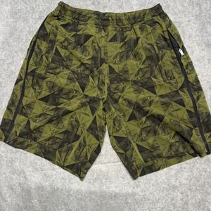 Lululemon Mens Geometric Prism Print Athletic Running Shorts Green Black 9"